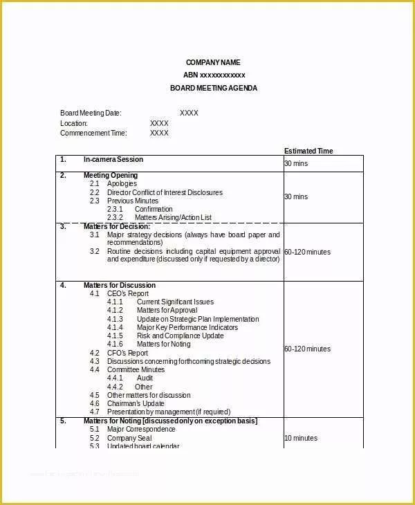 Board Of Directors Meeting Minutes Template Free Of Board Meeting Agenda Template – 10 Free Word Pdf