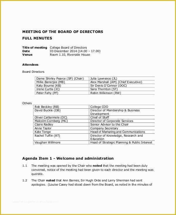 Board Of Directors Meeting Minutes Template Free Of Board Of Directors Meeting Agenda Template – 8 Free Word