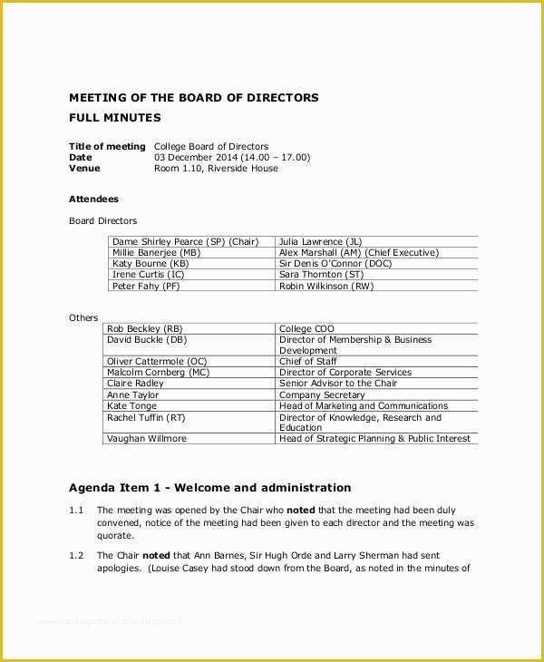 Board Of Directors Meeting Minutes Template Free Of Board Of Directors Meeting Agenda Template – 8 Free Word