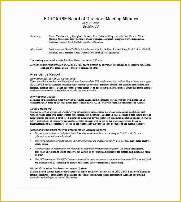 Board Of Directors Meeting Minutes Template Free Of Board Of Directors Meeting Minutes Template 12 Example