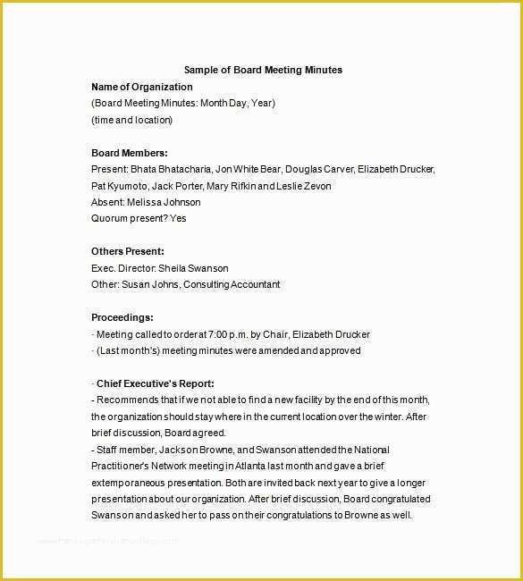 Board Of Directors Meeting Minutes Template Free Of Board Of Directors Meeting Minutes Template 12 Example