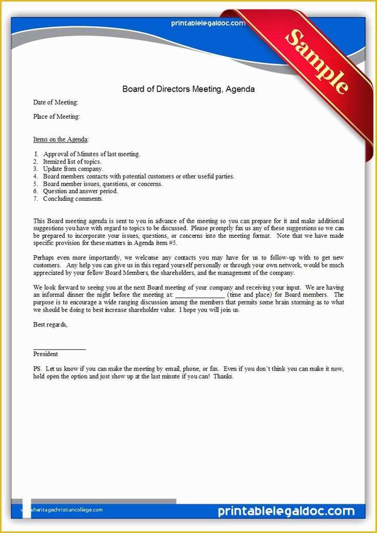 Board Of Directors Meeting Minutes Template Free Of Free Printable Board Directors Meeting Agenda