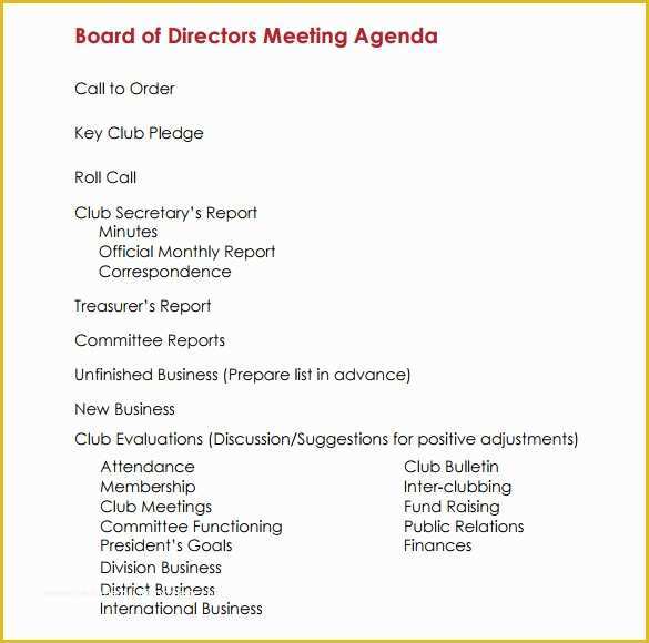 Board Of Directors Meeting Minutes Template Free Of Sample Board Meeting Agenda Template 11 Free Documents