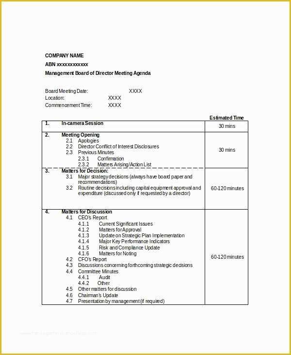 Board Of Directors Meeting Minutes Template Free Of Sample Meeting Agenda 2 Sarahepps