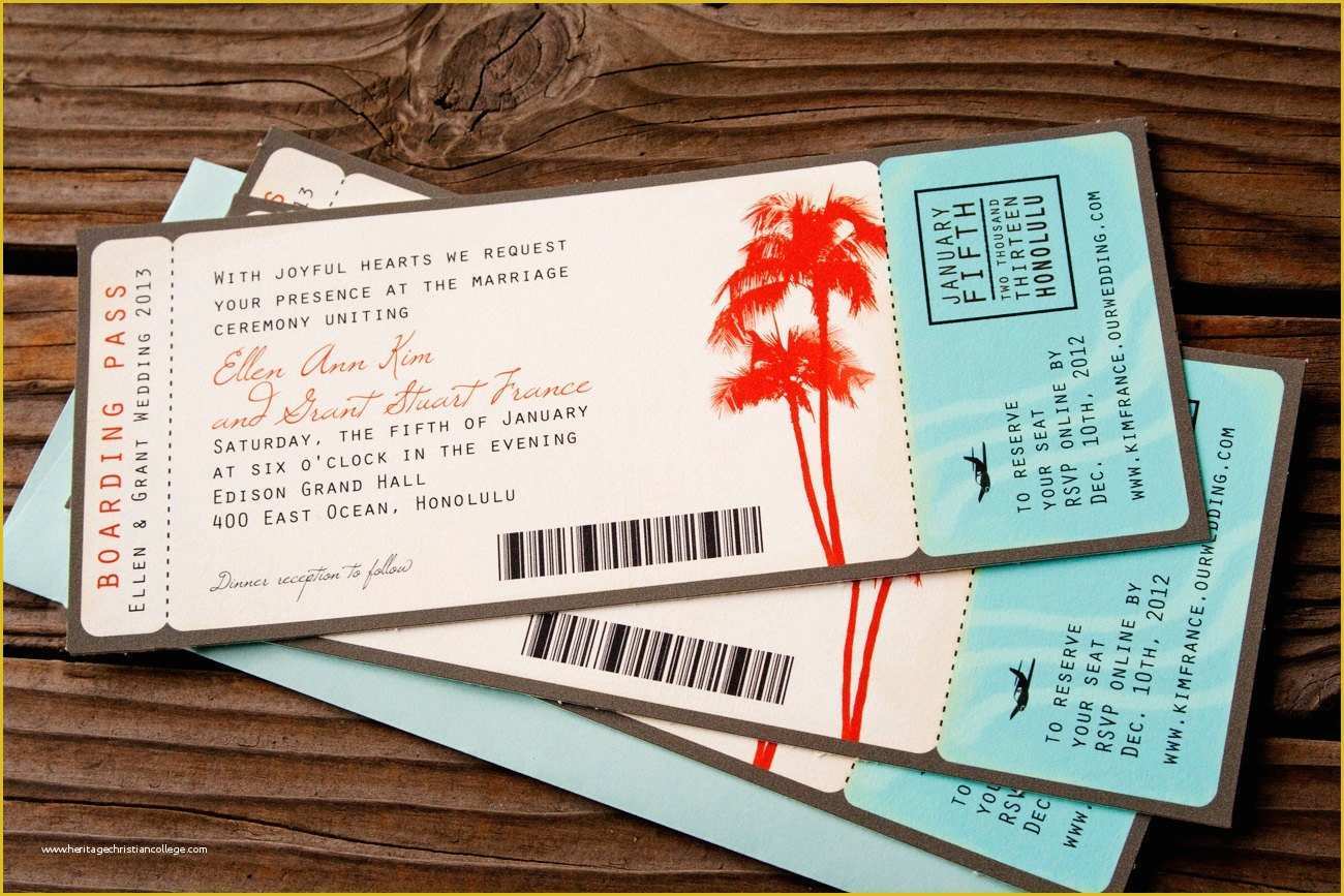 Boarding Pass Invitation Template Free Of Boarding Pass Wedding Invitations Palm Tree theme by Mavora