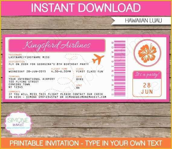 Boarding Pass Invitation Template Free Of Luau Boarding Pass Invitation Template Birthday Party