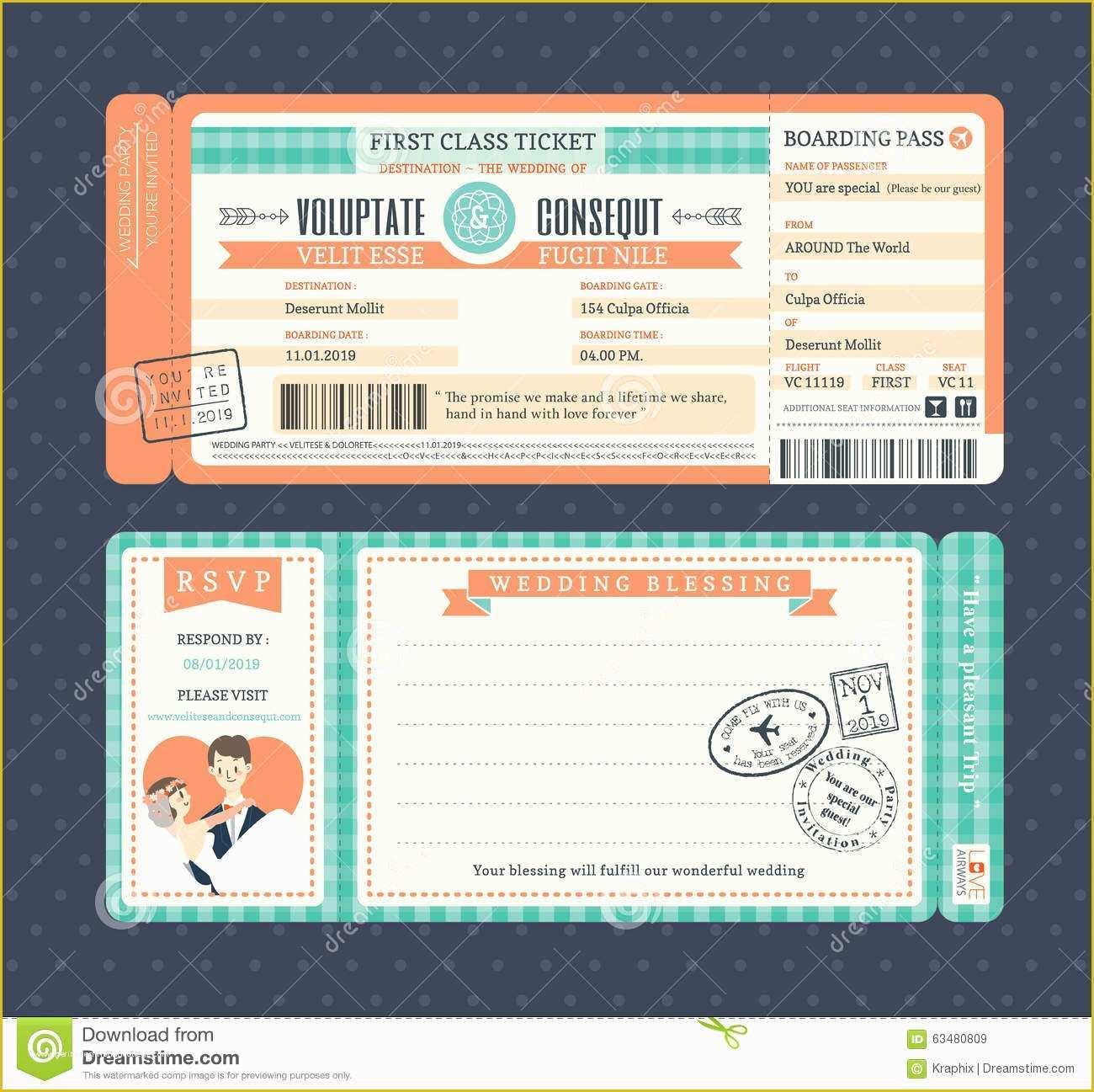 Boarding Pass Invitation Template Free Of Pastel Retro Boarding Pass Wedding Invitation Template