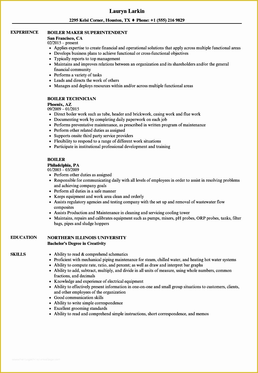 Boilermaker Resume Templates Free Of Boiler Service Technician Job Description