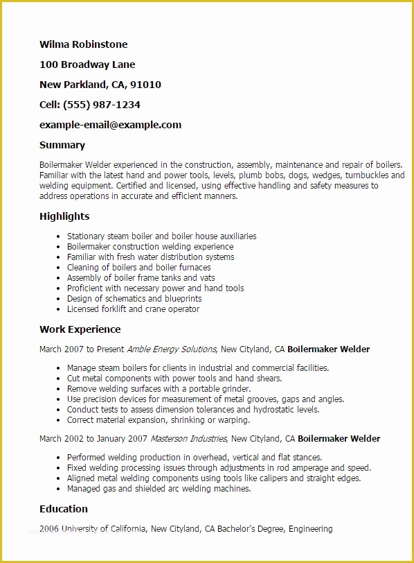 Boilermaker Resume Templates Free Of Free Resume Samples for Welders