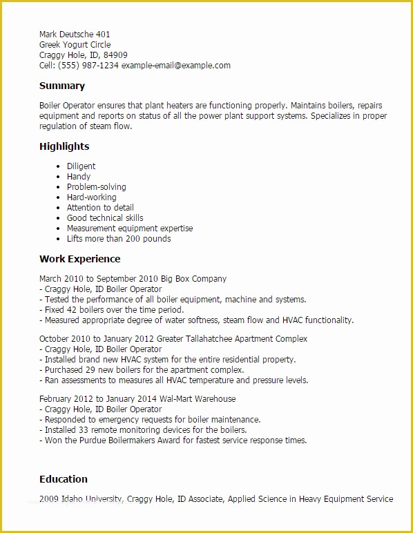 Boilermaker Resume Templates Free Of Professional Boiler Operator Templates to Showcase Your