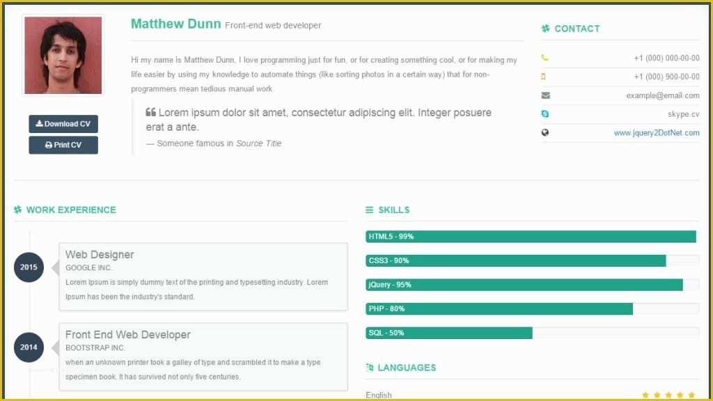Bootstrap Resume Template Free Of Bootstrap Resume Template