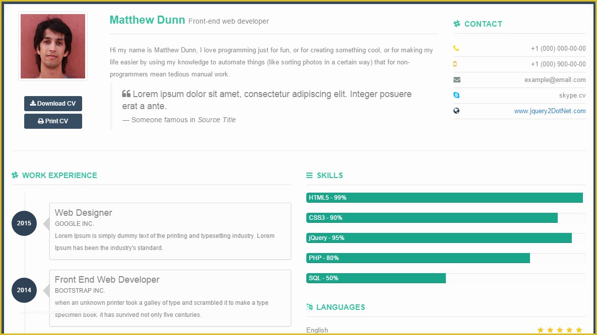 Bootstrap Resume Template Free Of Free Bootstrap Template Jquery2dotnet