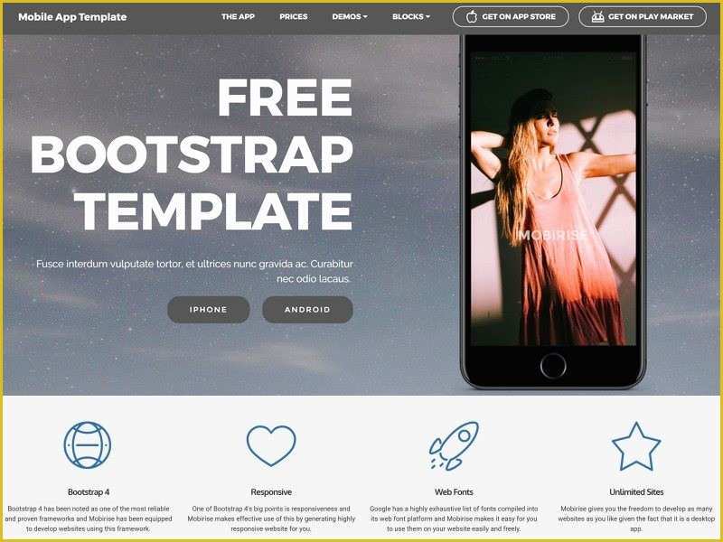 Bootstrap Web Application Template Free Of Mobile App Bootstrap Template by Mobirise at Bootstrapzero