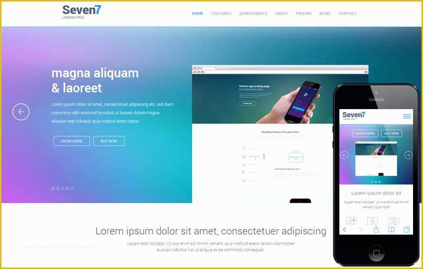 Bootstrap Web Application Template Free Of Seven7 A Landing Page Mobile App Based Template