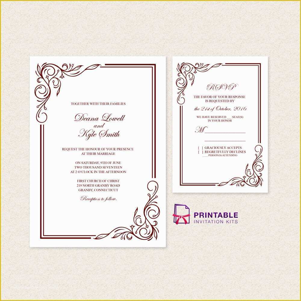 Border Invitation Templates Free Of Scroll Border 2017 Wedding Invitation Template Rsvp