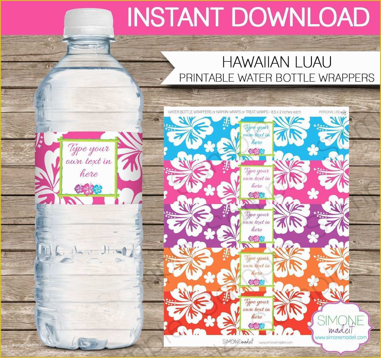 Bottle Label Template Free Of Luau Party Water Bottle Labels or Wrappers Instant Download