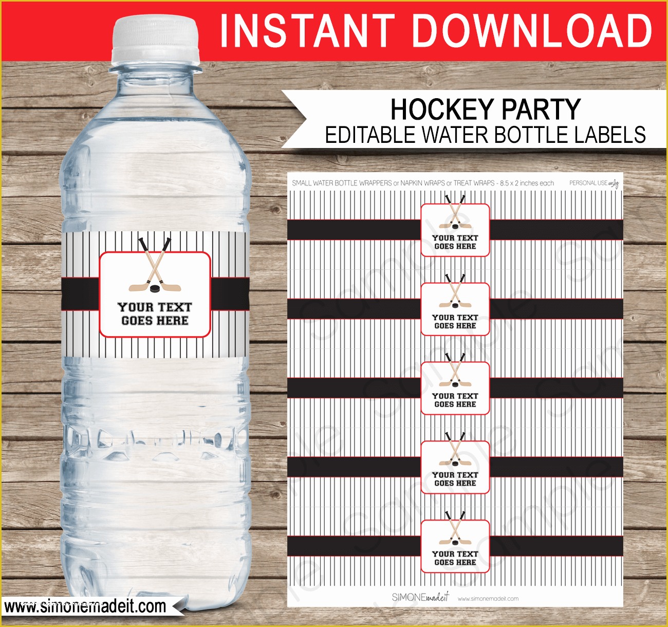 Bottle Label Template Free Of Red and Black Hockey Party Water Bottle Labels Template