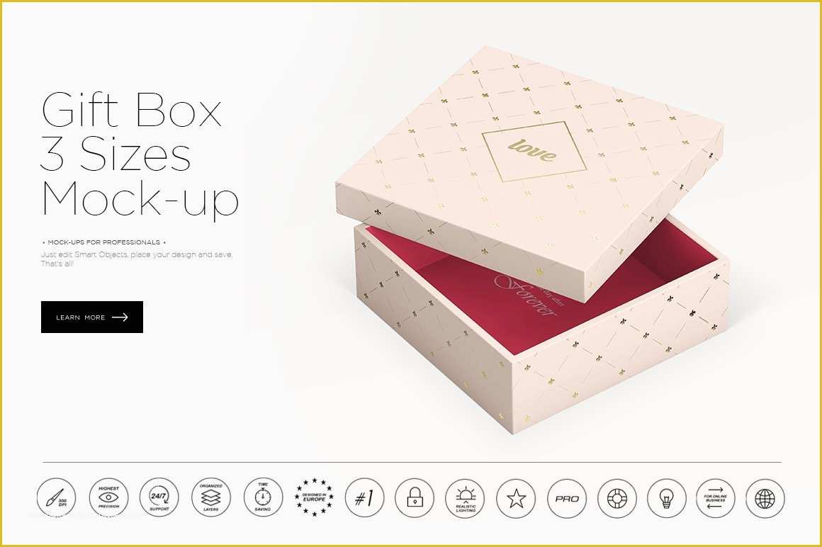 Box Design Templates Free Of Gift Box 3 Sizes Mock Up Product Mockups Creative Market