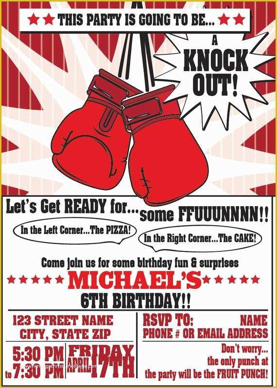 Boxing Templates Free Of Boxing Party Invitations for Any event Boxing Birthday Party