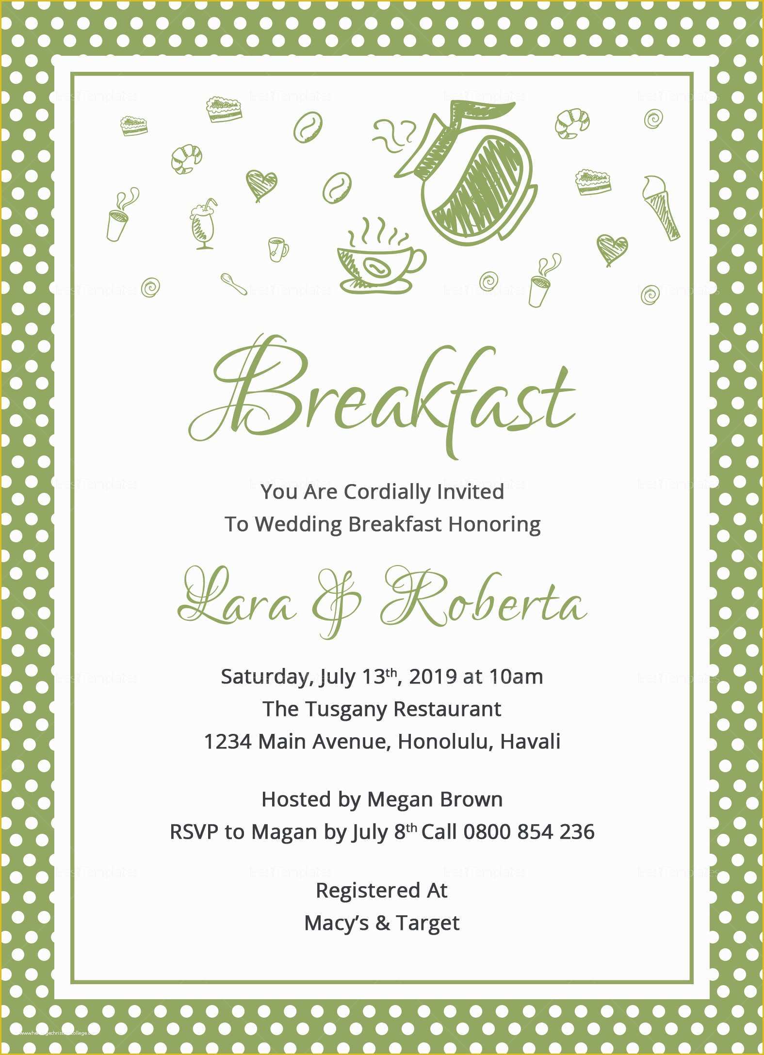 Breakfast Invitation Template Free Of Printable Breakfast Invitation Design Template In Word