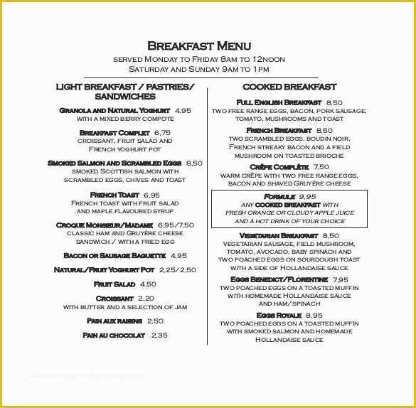 Breakfast Menu Template Free Download Of 33 Breakfast Menu Templates – Free Sample Example format