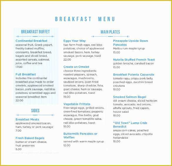 Breakfast Menu Template Free Download Of 33 Breakfast Menu Templates – Free Sample Example format