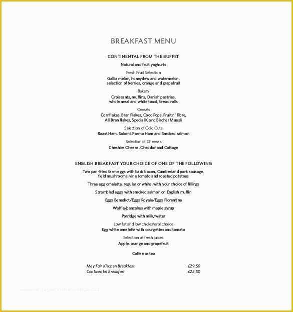 Breakfast Menu Template Free Download Of 33 Breakfast Menu Templates – Free Sample Example format