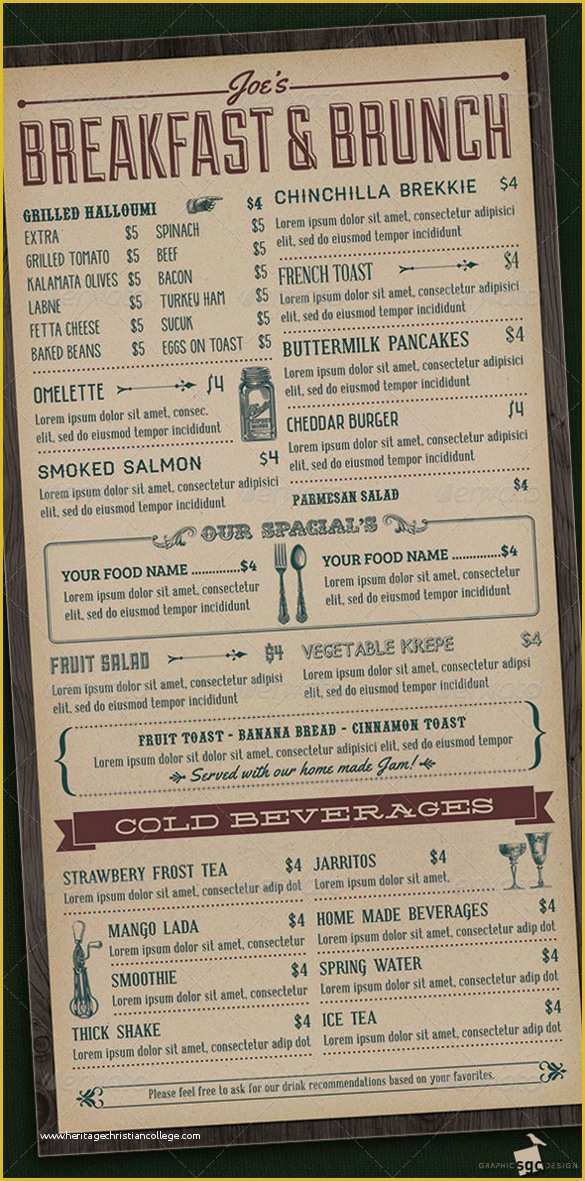 Breakfast Menu Template Free Download Of 35 Breakfast Menu Templates Psd Eps Indesign