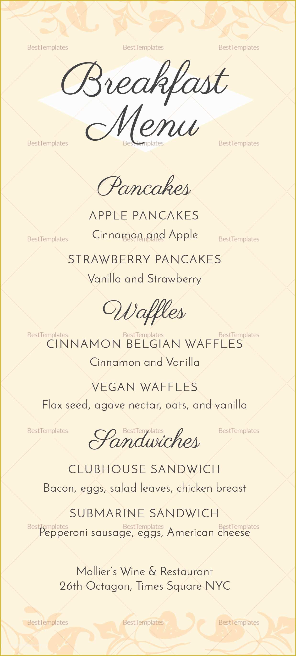 Breakfast Menu Template Free Download Of Breakfast Menu Design Template In Psd Word Publisher