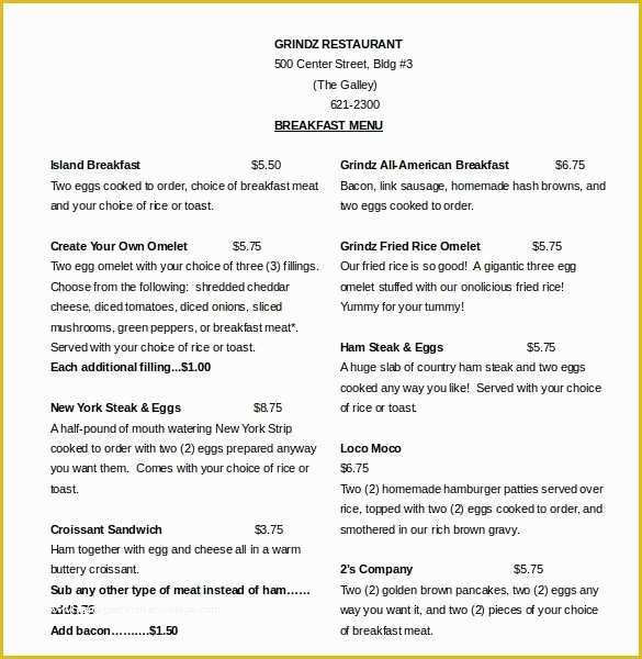 Breakfast Menu Template Free Download Of Free Breakfast Menu Templates for Word