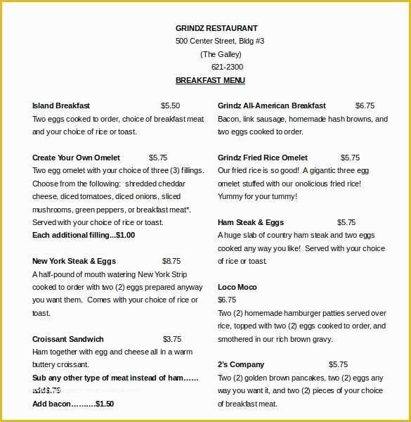 Breakfast Menu Template Free Download Of Free Breakfast Menu Templates for Word