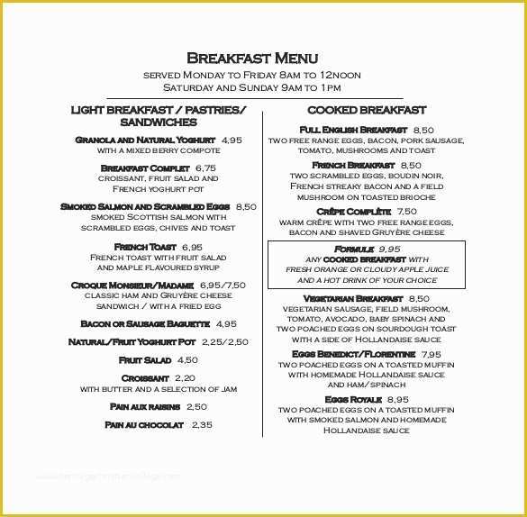 Breakfast Menu Template Free Of 33 Breakfast Menu Templates – Free Sample Example format
