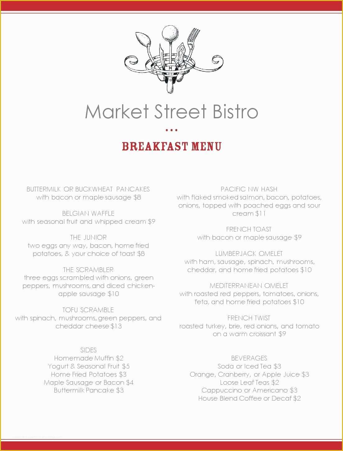 Breakfast Menu Template Free Of Breakfast Menu format