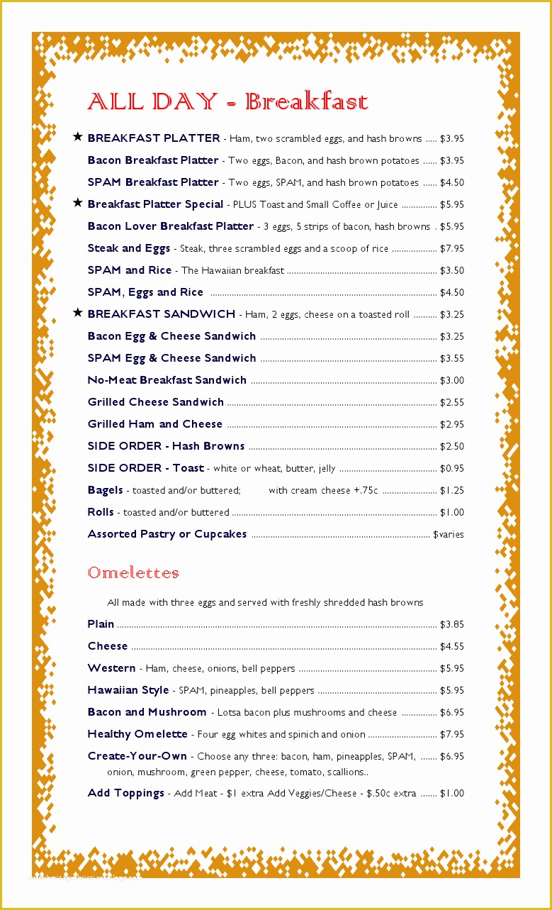 Breakfast Menu Template Free Of Breakfast Menu Template Mughals