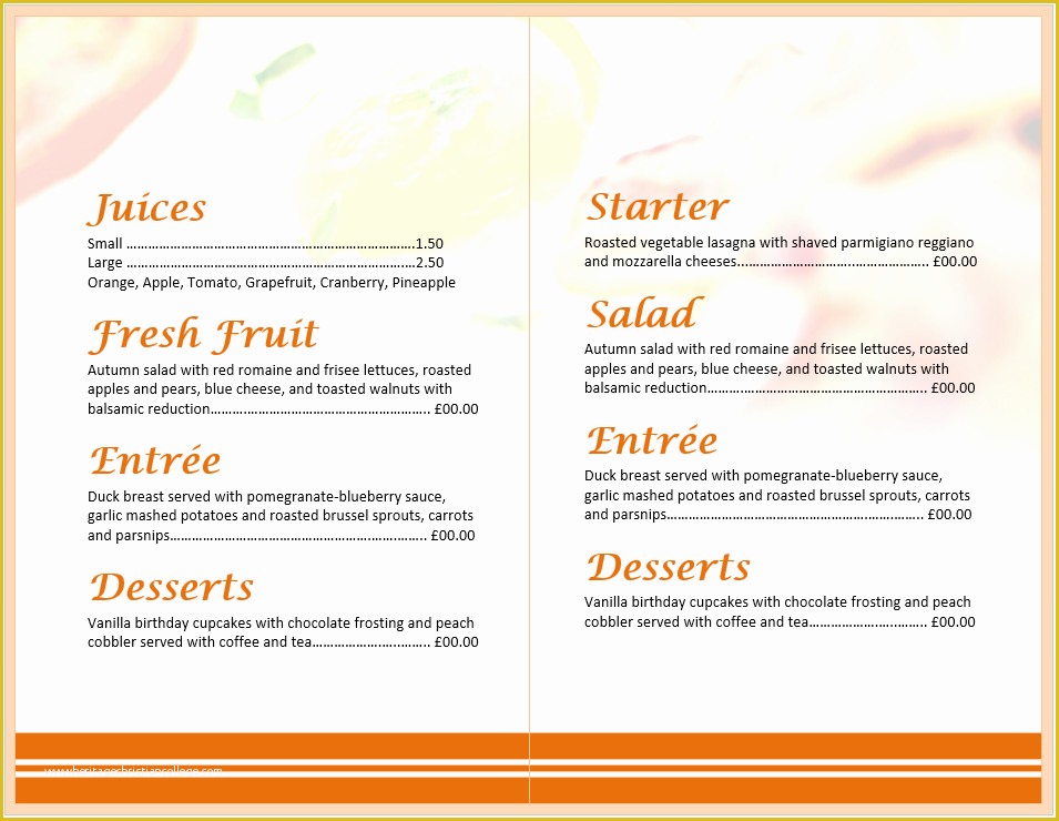 Breakfast Menu Template Free Of Breakfast Menu Template Word Templates