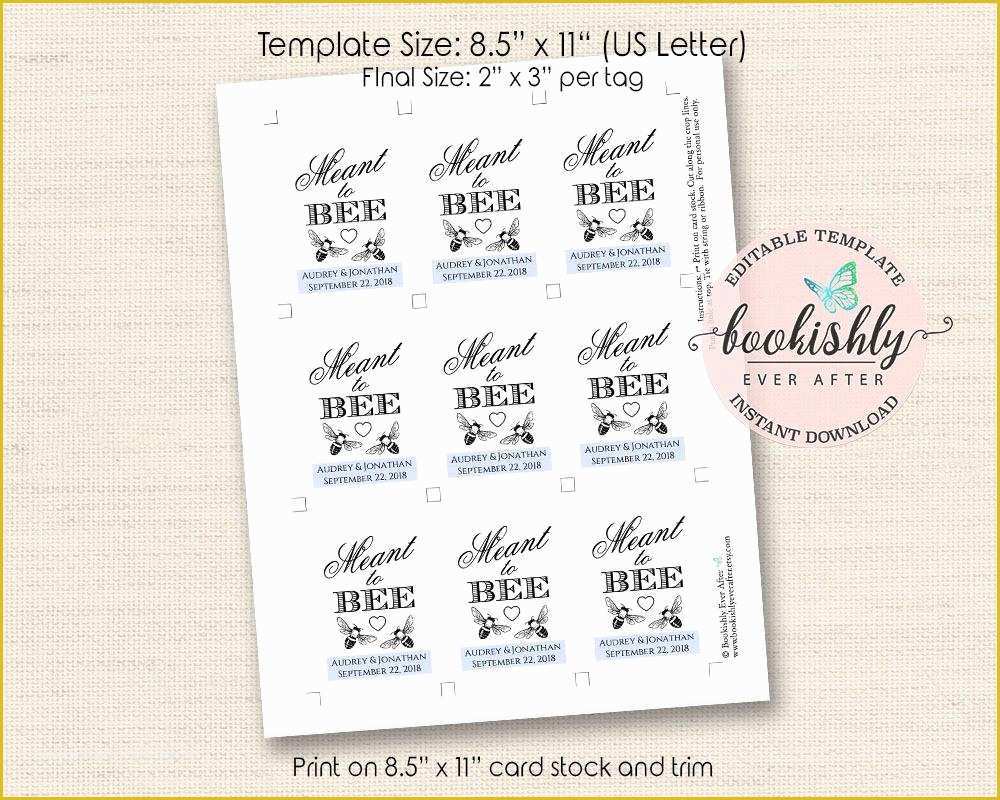 Bridal Shower Favor Tags Template Free Of Meant to Bee Tag Printable Editable Wedding Tag Template