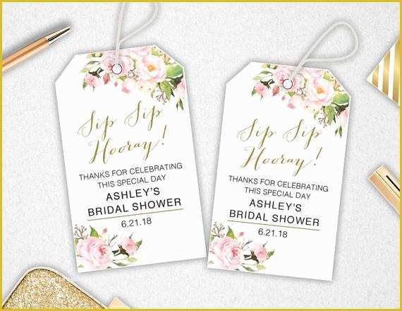 Bridal Shower Favor Tags Template Free Of Sip Sip Hooray Tags Instant Download Editable