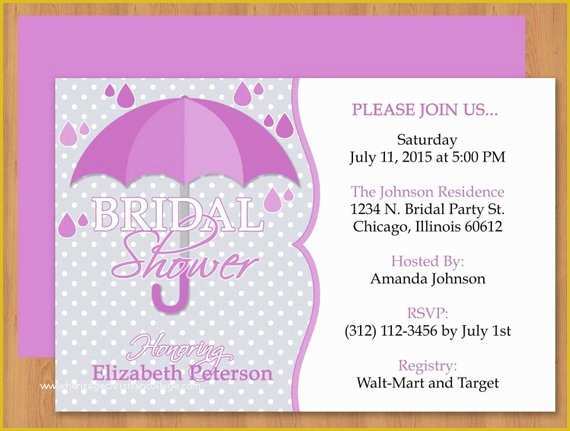 Bridal Shower Invitation Templates Microsoft Word Free Of Purple Umbrella Bridal Shower Invitation Editable Template