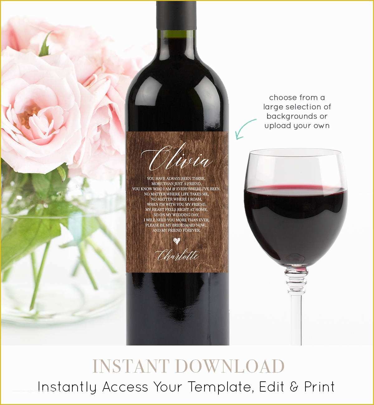 Bridesmaid Wine Label Template Free Of Bridesmaid Wine Label Template Thank You Gift Will You