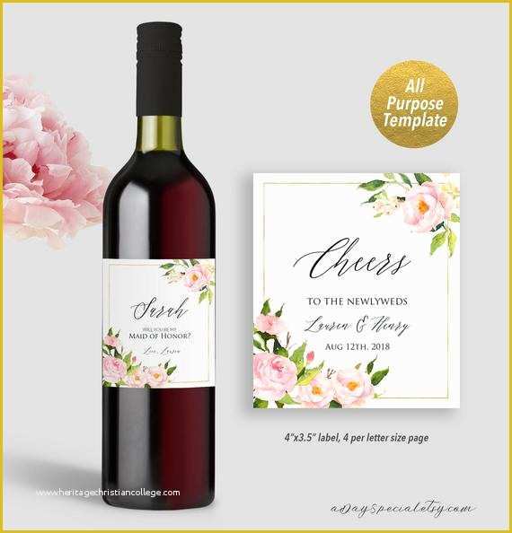 Bridesmaid Wine Label Template Free Of Pink Peony Wedding Wine Bottle Label Template Printable