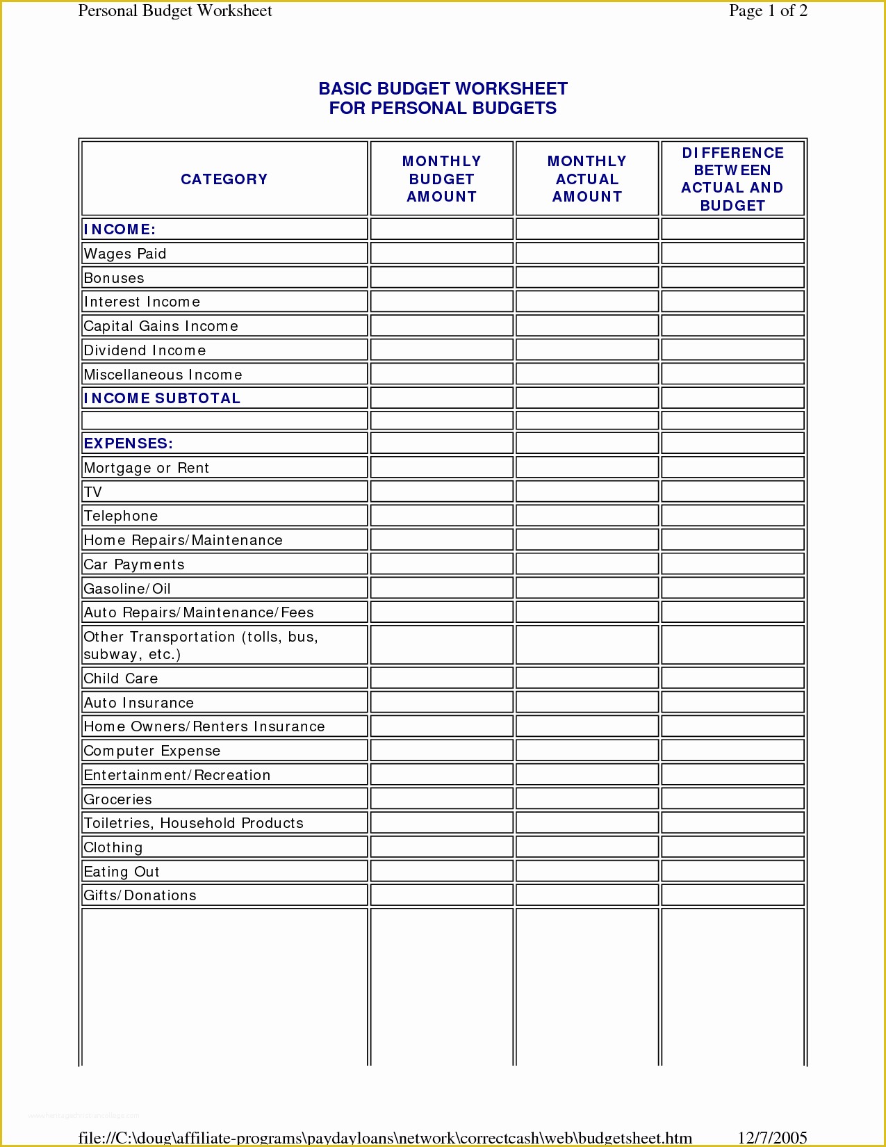 Budget Spreadsheet Template Free Of Basic Household Bud Template