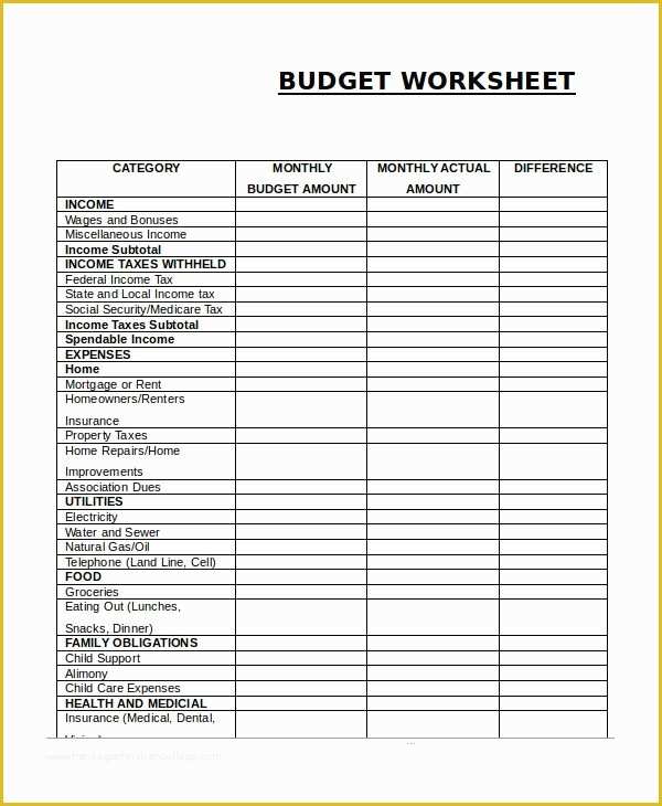Budget Spreadsheet Template Free Of Monthly Bud Worksheet Simple Monthly Bud Template