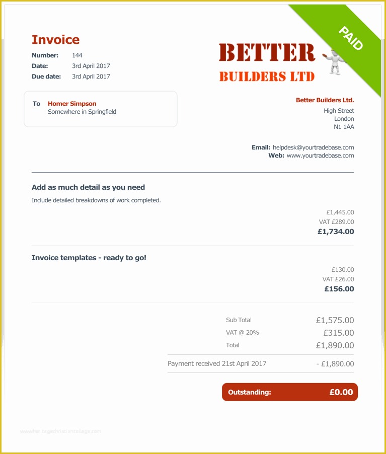 Builders Invoice Template Free Download Of Builders Invoice software by Yourtradebase