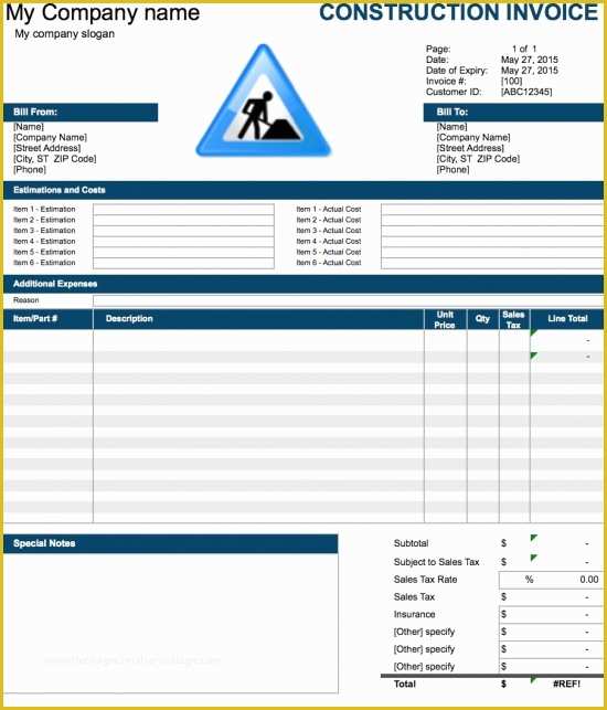 Builders Invoice Template Free Download Of Construction Invoice Template Excel