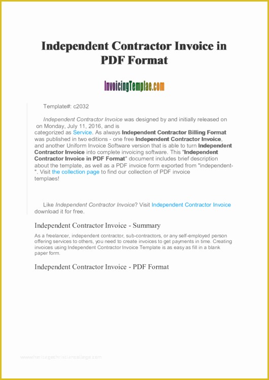 Builders Invoice Template Free Download Of Independent Contractor Invoice Template Printable Pdf