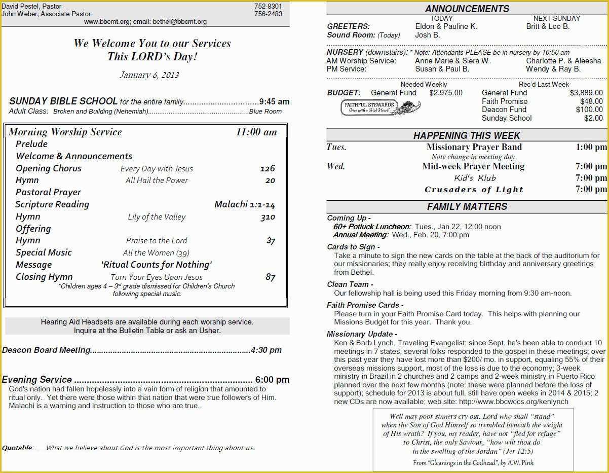 Bulletin Templates Free Download Of Church Bulletin Templates