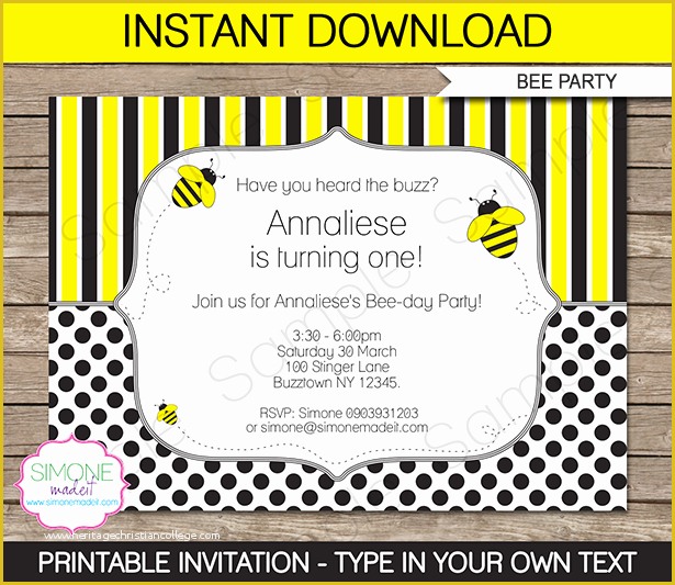 Bumble Bee Invitation Template Free Of Bee Party Invitations Template