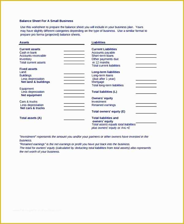 Business Balance Sheet Template Free Download Of Balance Sheet Template for Small Business