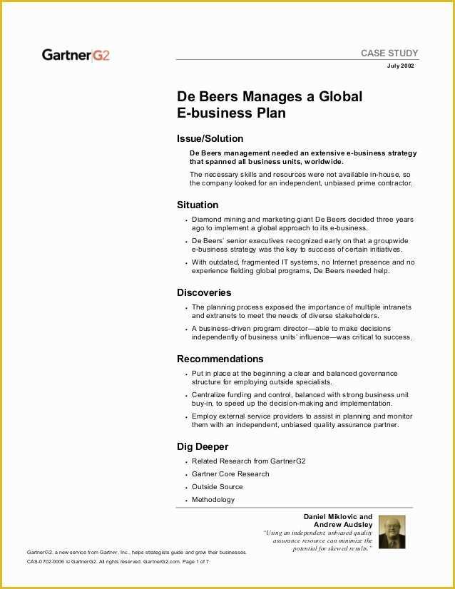 Business Case Study Template Free Of De Beers Gartner E Business Case Study