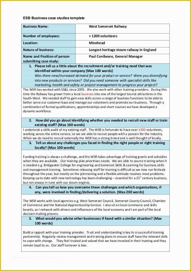 Business Case Study Template Free Of West somerset Business Case Study